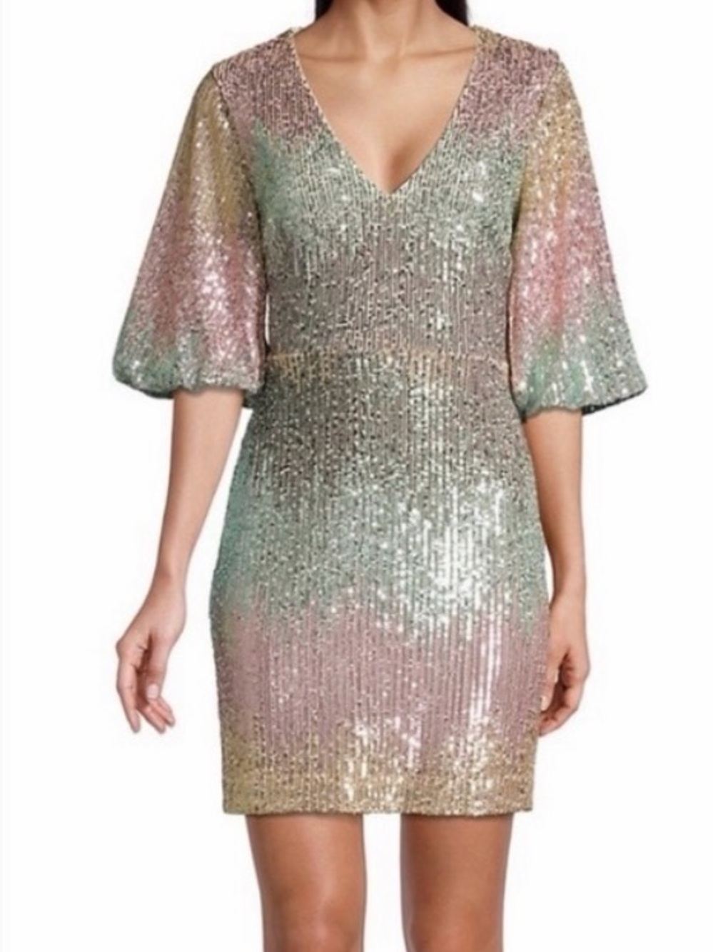 Pastel Sequin V-Neck Mini Dress